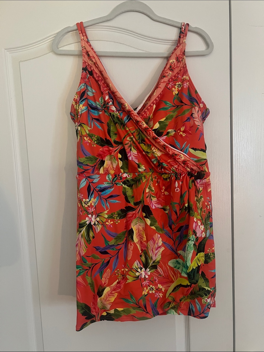 Lands' End Coral Tropical Wrap One-Piece Swimdress